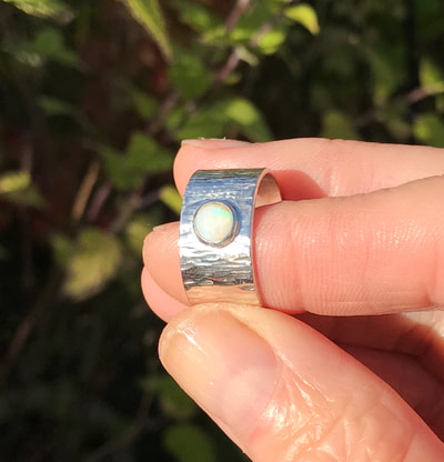 milky opal silver ring